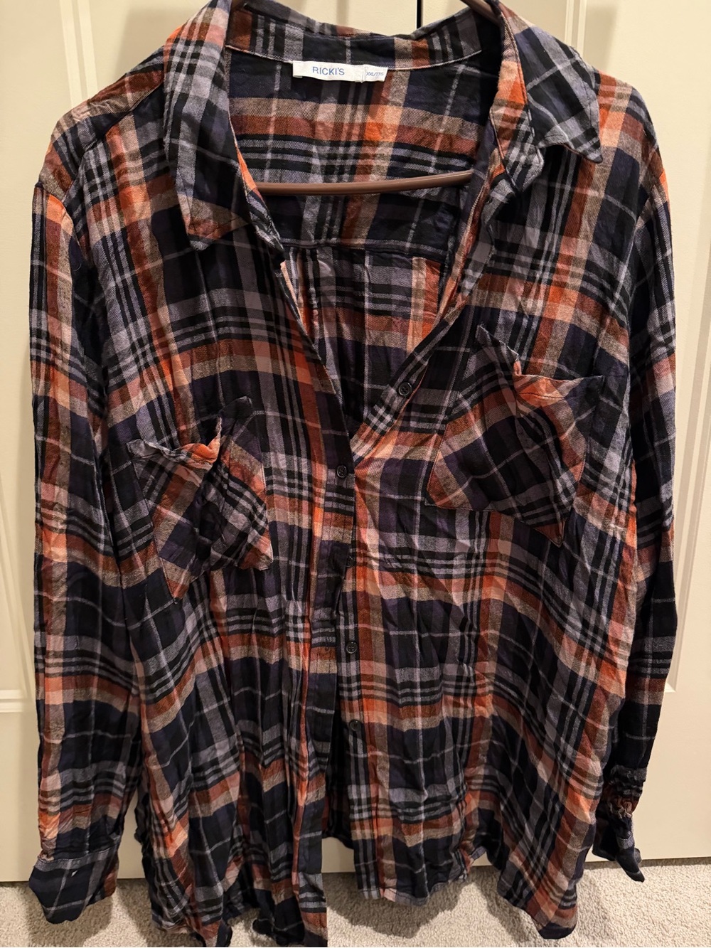 Ricki's Men's Navy, Orange & Gray Plaid Button-Down Shirt